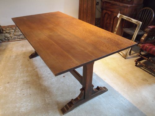 Table Stunning Arts and Crafts Oak Refectory Dining Farmhouse C1900