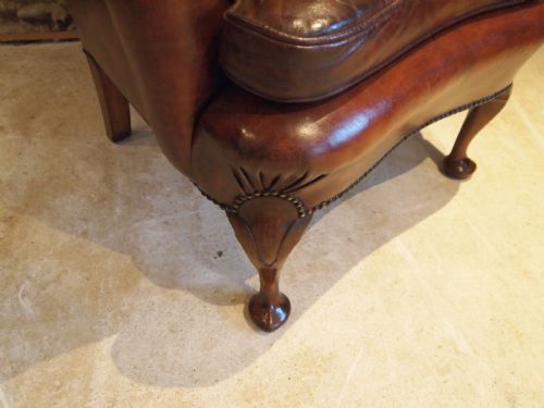 fig 1. Chair Edwardian Queen Anne Chestnut leather Walnut armchair c1900