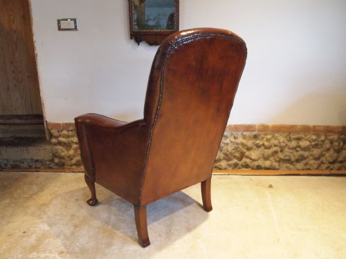 fig 2. Chair Edwardian Queen Anne Chestnut leather Walnut armchair c1900