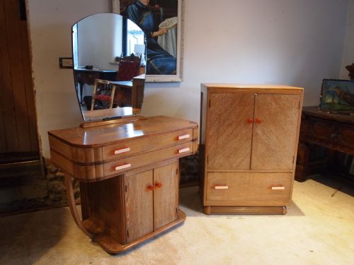 Dressing Table & Tallboy Art Deco Limed Oak C1925