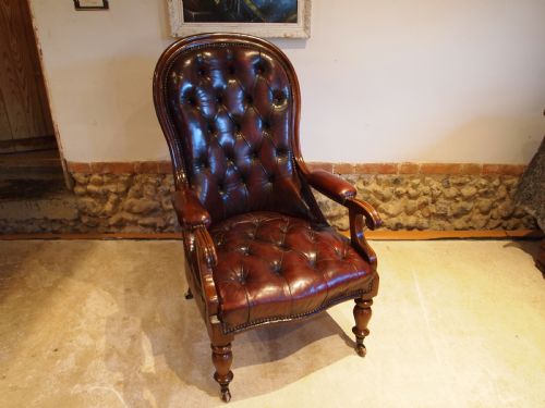 Chair Stunning Victorian Walnut & Leather Armchair C1870