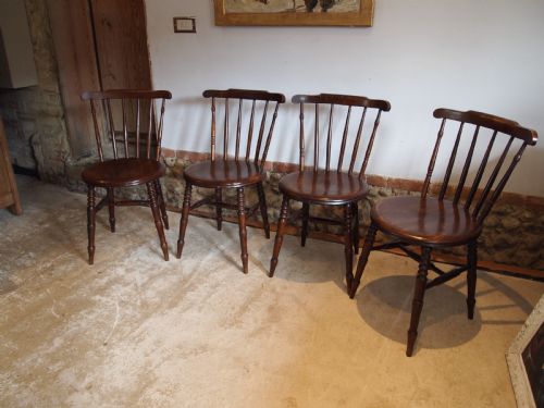 Chairs Set of 4 Edwardian Penny Seat Windsor Kitchen C1900