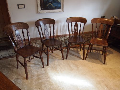 Chairs Rare Set of Four Victorian Fiddle Back Windsor Ash and Elm C1870