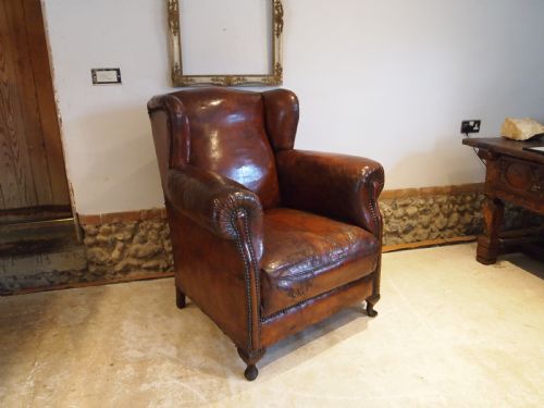 Chair Superb Victorian Club Wing Armchair Chestnut Leather C1880