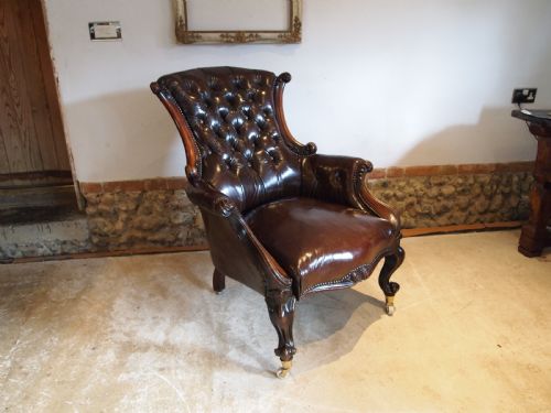 Chair Outstanding William IV Walnut Leather Armchair C1835