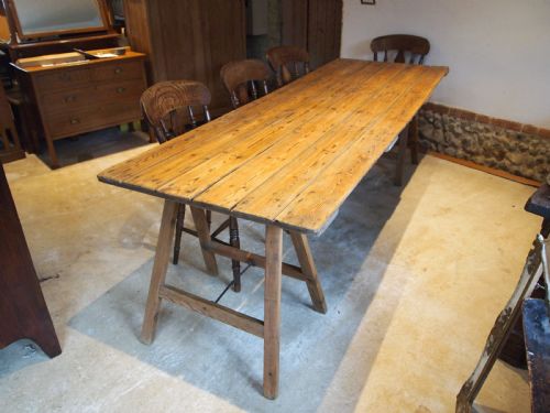 Table Edwardian Pine Refectory Farmhouse Trestle Table C1910