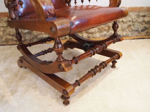 fig 2. Chair rocking the finest Walnut & leather Victorian rocking chair c1880