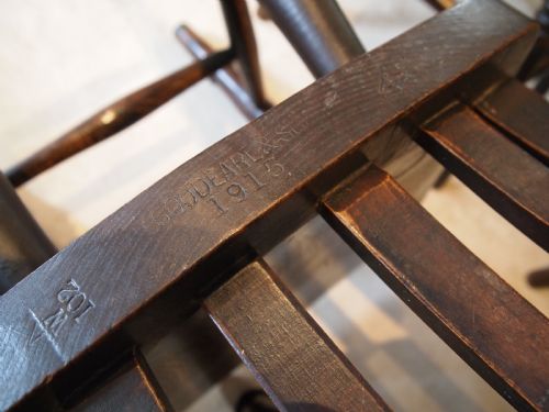 fig 1. Chairs stunning set of 6 Windsor kitchen chairs dated 1915 Goodearl and sons
