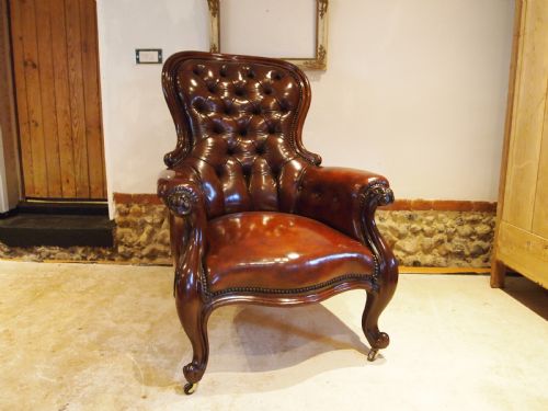 Chair Stunning Early Victorian Chestnut Leather Armchair C1840