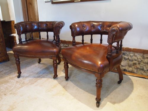Chairs Rare Pair of Early Victorian Mahogany Desk or Library Chairs C1850