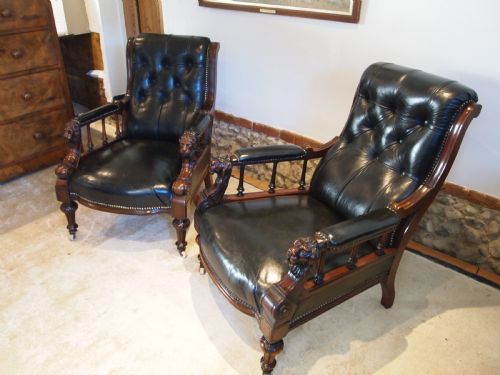 fig 2. Chairs fine rare stunning pair of Victorian library armchairs c1870