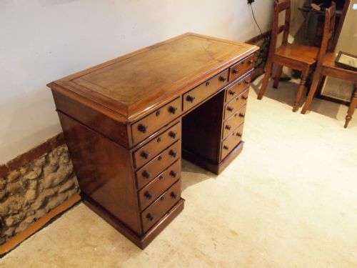 Desk Victorian Mahogany Small 3 Part Twin Pedestal Desk C1880