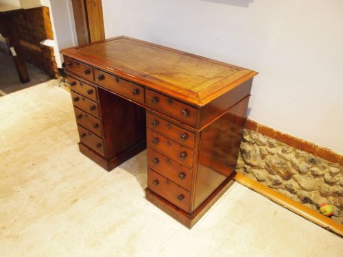 fig 2. Desk Victorian Mahogany small 3 part twin pedestal desk c1880