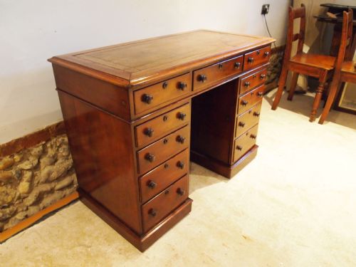 fig 3. Desk Victorian Mahogany small 3 part twin pedestal desk c1880