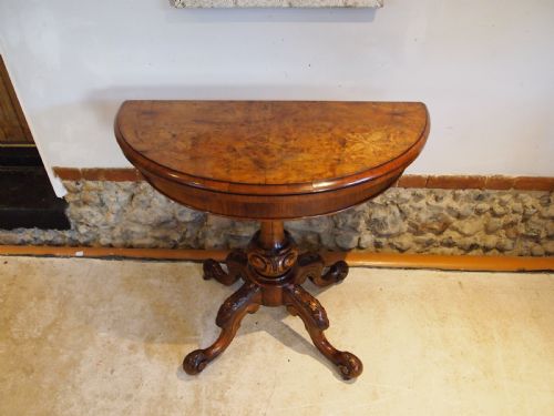 Table Burr Walnut Demi-lune Hall Console Lamp Games Card Table C1860