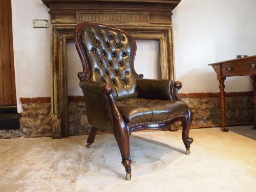 Chair Stunning Victorian Buttoned Leather Armchair C1870