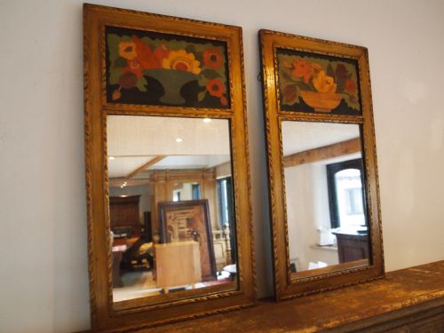 Mirrors Arts and Crafts Rare Pair of a J Rowley Marquetry Flowers C1910