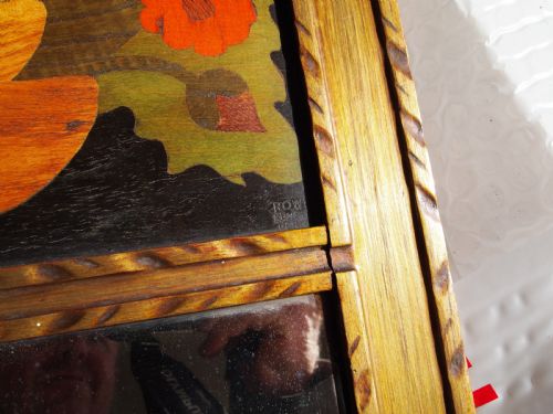 fig 1. Mirrors Arts and Crafts rare pair of A J Rowley Marquetry flowers c1910