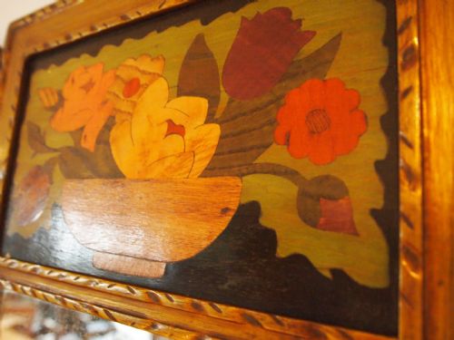fig 2. Mirrors Arts and Crafts rare pair of A J Rowley Marquetry flowers c1910