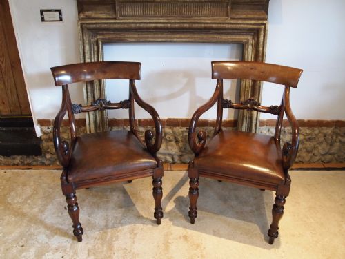 Chairs Fine Pair Library Hall George IV Mahogany Leather C1825