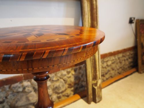 fig 1. Table breath taking French hall wine lamp inlaid Marquetry table c1840