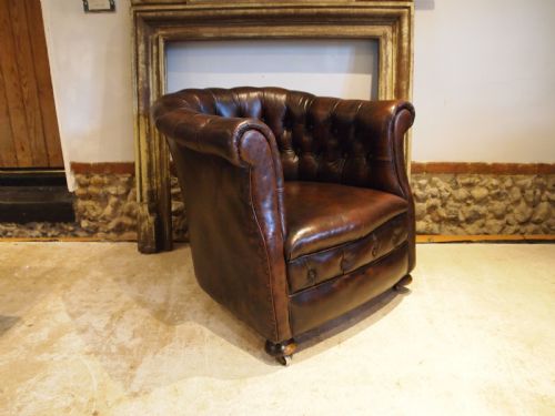 Chair Edwardian Chesterfield Leather Club Armchair C1910