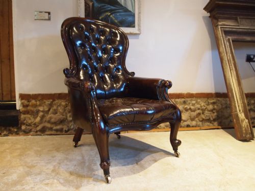 Chair Victorian Leather Mahogany Buttoned Armchair C1870