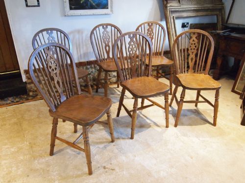 Chairs Set of Six Edwardian Ash & Elm Windsor Wheelbacks C1900