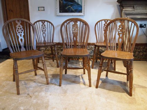 fig 2. Chairs set of six Edwardian Ash & Elm Windsor Wheelbacks c1900