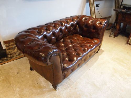 Sofa Settee Stunning Victorian Chesterfield Chestnut Leather C1870