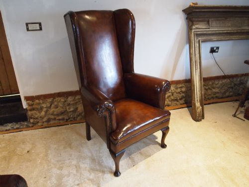 Chair Very Rare Tall Queen Anne Style Chestnut Leather Armchair C1840