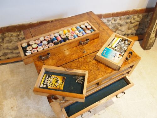 fig 2. Work table sewing box rare Art Deco Burr Walnut c1920