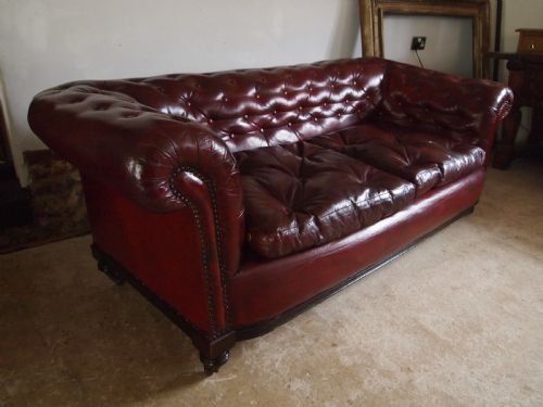 fig 1. Sofa settee Chesterfield Victorian faux Leather Ox blood c1880