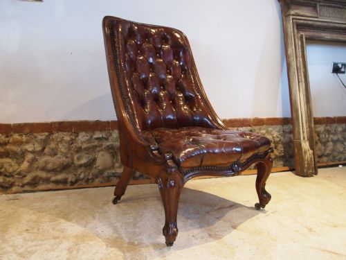 Chair Fine Victorian Walnut and Chestnut Leather C1870