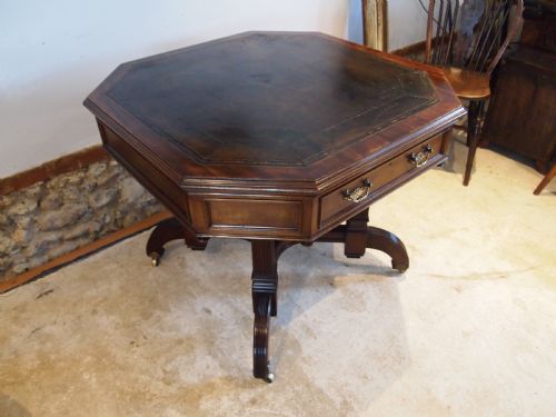 Table V Rare Victorian Walnut Drum or Library Maple and Co C1880