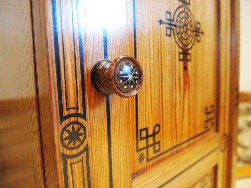 fig 2. Bedside cabinet rare Arts and Crafts Pitch Pine c1890