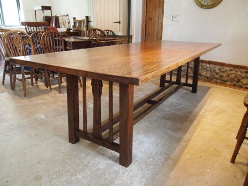 TABLE VERY RARE STUNNING ARTS AND CRAFTS OAK DINING REFECTORY C1900 - ADDITIONAL PHOTO 9