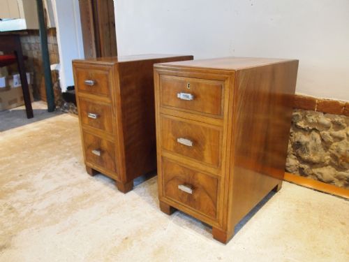 bedside chests cabinets heals of london walnut art deco c1930 - CATEGORY: ANTIQUE CUPBOARDS - DATED 1930
