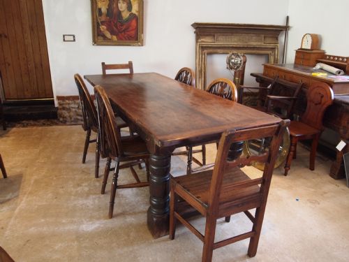 TABLE REFECTORY DINING 17TH CENTURY STYLE OAK AND WALNUT C1900 - ADDITIONAL PHOTO 7