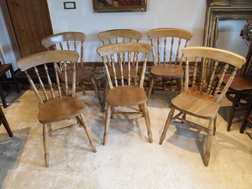 CHAIRS SET OF 6 EDWARDIAN BEECK ELM WINDSOR KITCHEN DINING C1900 - ADDITIONAL PHOTO 9
