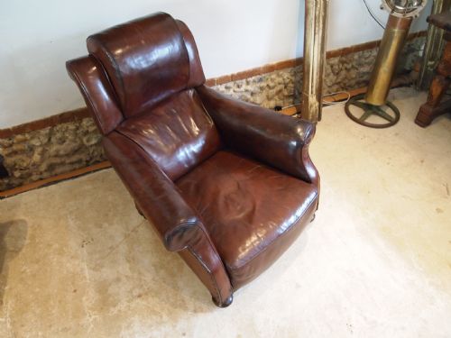 CHAIR STUNNING EDWARDIAN CHESTNUT LEATHER EASY CLUB CHAIR C1910 - ADDITIONAL PHOTO 3