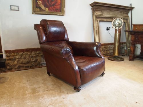 CHAIR STUNNING EDWARDIAN CHESTNUT LEATHER EASY CLUB CHAIR C1910 - ADDITIONAL PHOTO 5