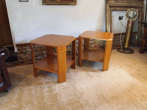 tables rare pair of art deco oak bedside lamp hall side c1940 - CATEGORY: ANTIQUE TABLES - DATED 1940