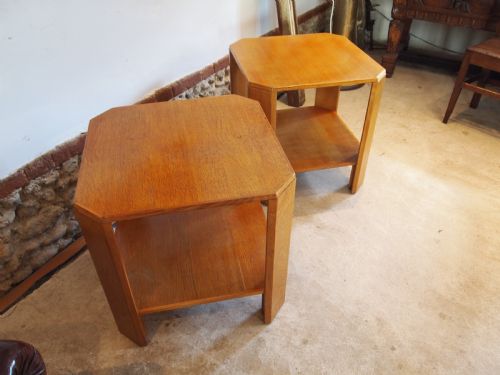 TABLES RARE PAIR OF ART DECO OAK BEDSIDE LAMP HALL SIDE C1940 - ADDITIONAL PHOTO 2