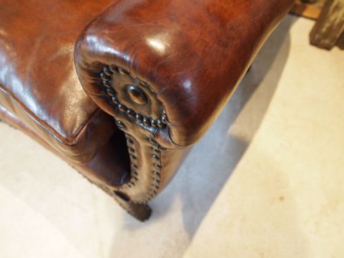 CHAIRS STUNNING PAIR OF FRENCH LEATHER CLUB ARMCHAIRS C1900 - ADDITIONAL PHOTO 4