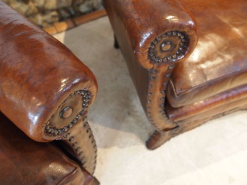 CHAIRS STUNNING PAIR OF FRENCH LEATHER CLUB ARMCHAIRS C1900 - ADDITIONAL PHOTO 8