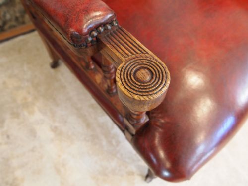 CHAIR FINE EARLY VICTORIAN OAK CHESTNUT LEATHER ARMCHAIR C1840 - ADDITIONAL PHOTO 1