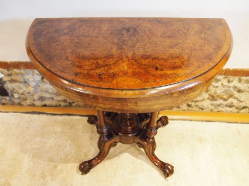 TABLE STUNNING HALL SIDE LAMP CONSOLE CARD VICTORIAN BURR WALNUT C1870 - ADDITIONAL PHOTO 5