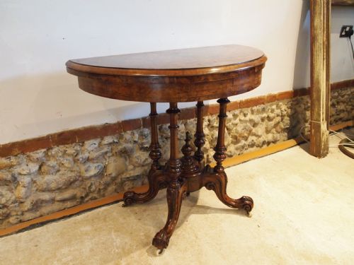 TABLE STUNNING HALL SIDE LAMP CONSOLE CARD VICTORIAN BURR WALNUT C1870 - ADDITIONAL PHOTO 6