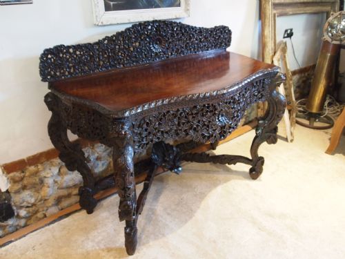TABLE MAGNIFICENT BURMESE PADOUK SIDE HALL CONSOLE C1880 - ADDITIONAL PHOTO 6